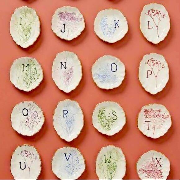 Anthropologie Botanical Monogram ' J ‘ Stoneware Floral Trinket Dish - Picture 2 of 3